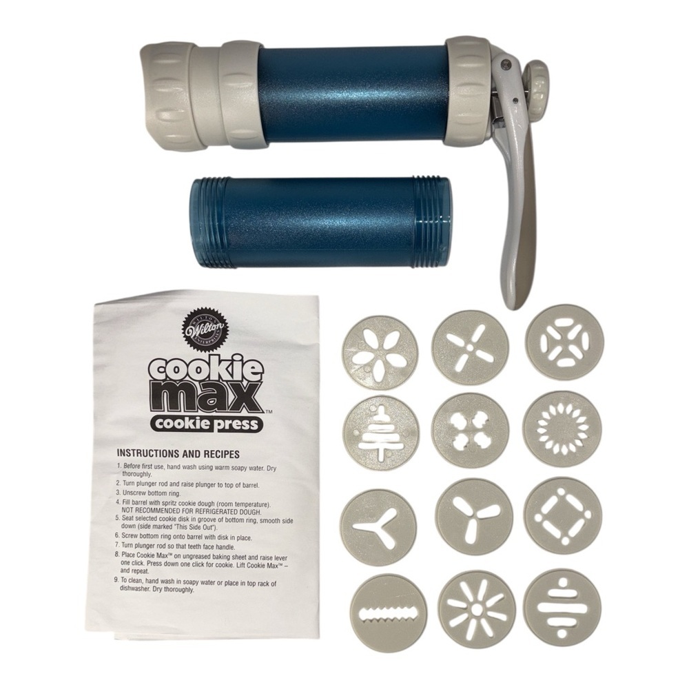 New Wilton Blue Cookie Max 2109-1264 Cookie Press 12 Discs Vintage Pastry Cooky